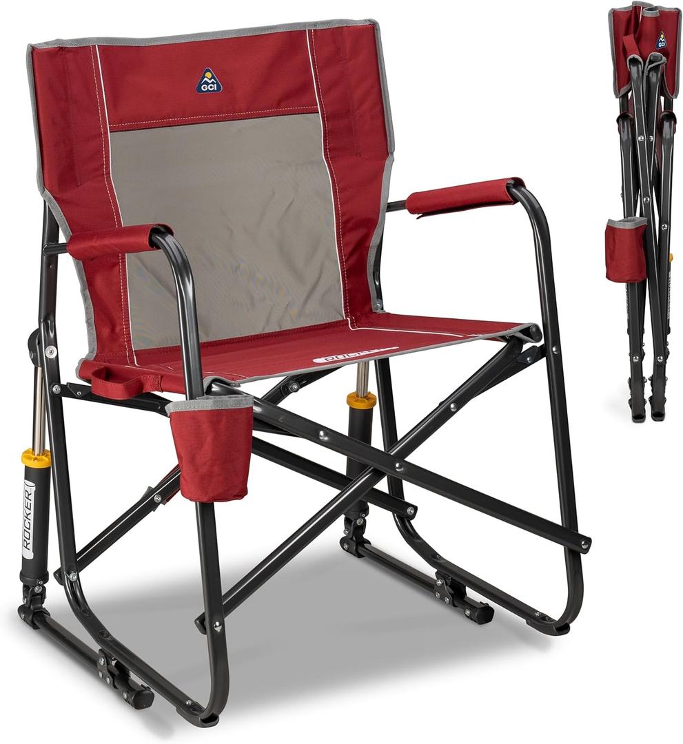 GCI Outdoor Freestyle Rocker Camping Chair | Portable Folding Rocking Chair with Solid, Durable Armrests, Drink Holder & Comfortable Backrest  Cinnamon