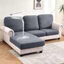 Warmstar Waterproof Sectional Couch Covers 6 Pieces,Stretch Jacquard Thick Couch Cushion Covers Washable,Pet Friendly L Shaped Sofa Cover with Elastic Bottom(2 Seater+1 Chaise+3 Backrest,Dark Grey)