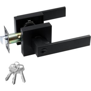 JO.KO Entry Door Lock Set, Square Door Lever for Bedroom, Passage Door Privacy Locking Interior/Exterior Entry Door Knob/Heavy Duty