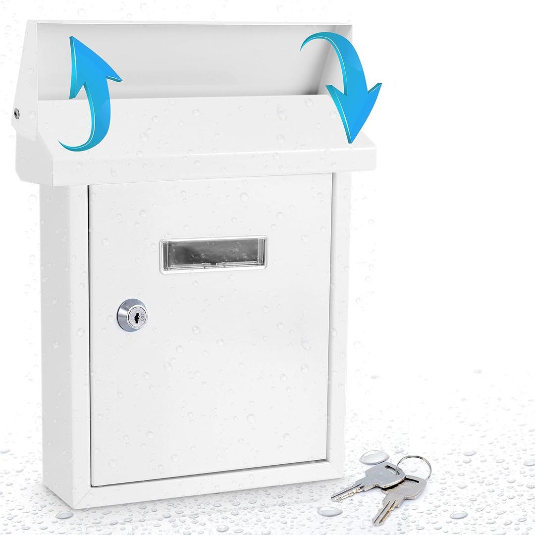 Serenelife Weatherproof Wall Mount Locking Mailbox Galvanized Steel Drop Box with Metal Flap for Mail Letters, Newspaper, Money Box, Decorative Mailboxes for Outside, Home Office, Businesses