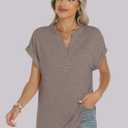 ANRABESS Womens Short Sleeve Henley Tops V Neck Dressy Casual Blouses Summer Trendy Tee Shirts 2026 Vacation Fashion Clothes (Brown, XXL)