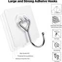 Meknow Large Adhesive Hooks Utility Hooks 12 Pack Waterproof and Rustproof Wall Hooks for Hanging Heavy Duty, Stainless Steel Robe & Towel Hanger 22Ib(Max) for Kitchen, Bathroom, Home and Office