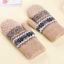 Winter Warm Mittens for Women Men - Soft Faux Cashmere Mittens Elastic Cuff Fashionable Stretchy Knit Gloves Cold Weather (Khaki Snowflake)