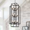 15-Light Lantern Chandelier for Foyer Large Black High Ceiling Chandelier with 3-Tier Candle Design, Modern Farmhouse Entryway Lighting Fixture for Staircase, Two Story Living Room, E12