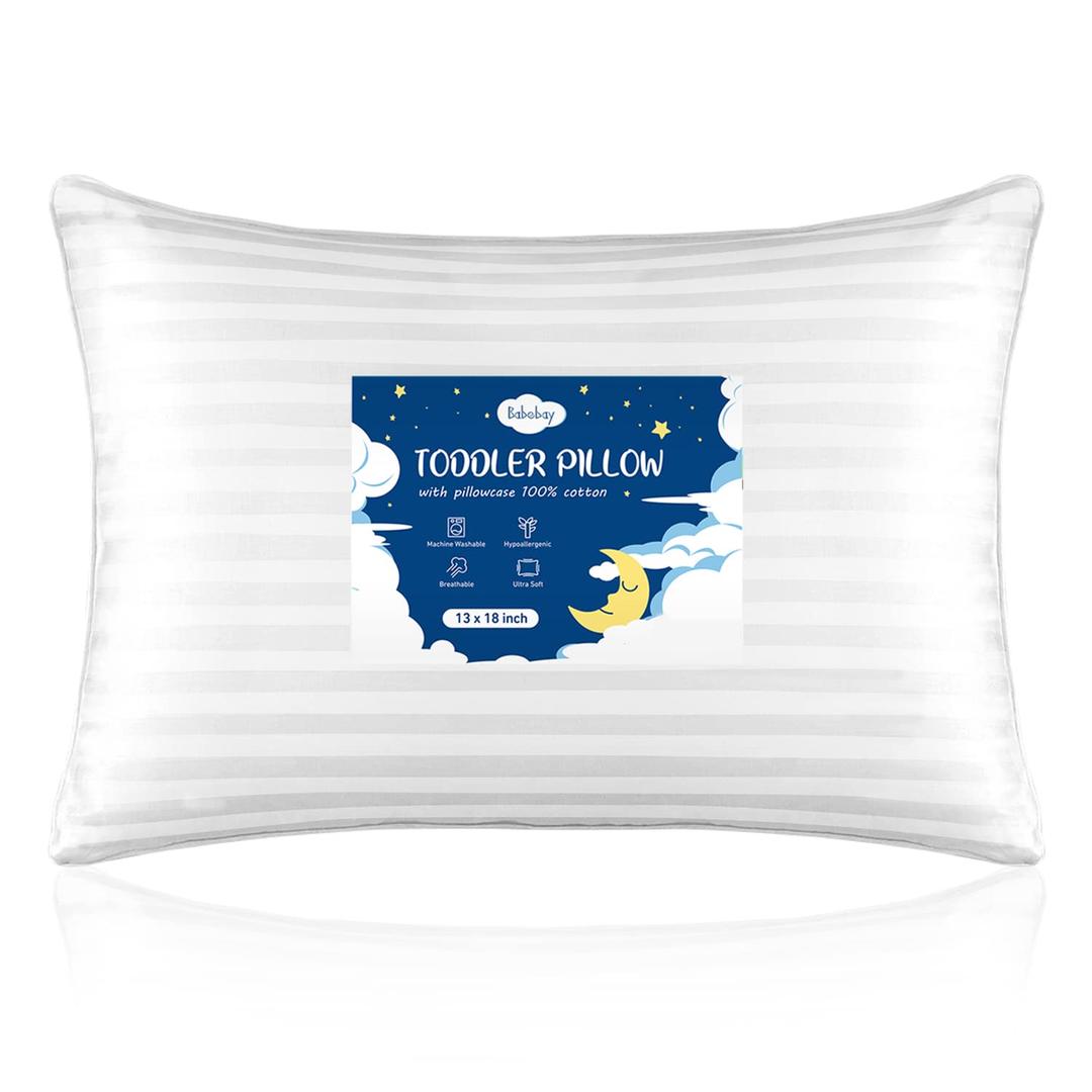 Toddler Pillow,13 x 18 Toddler Pillows for Sleeping,Machine Washable Kids Pillow, Perfect for Travel,Toddlers Cot(Not Included Pillowcase) (White Stripe Pillow Insert)