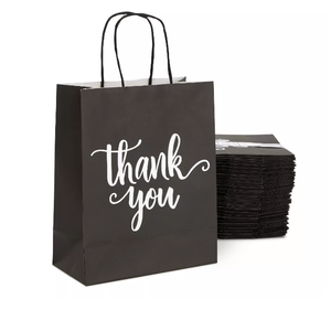 Sparkle and Bash 50 Pack Medium Thank You Paper Bags with Handles for Boutique, Small Business, Favors, Black, 10x8x4 in