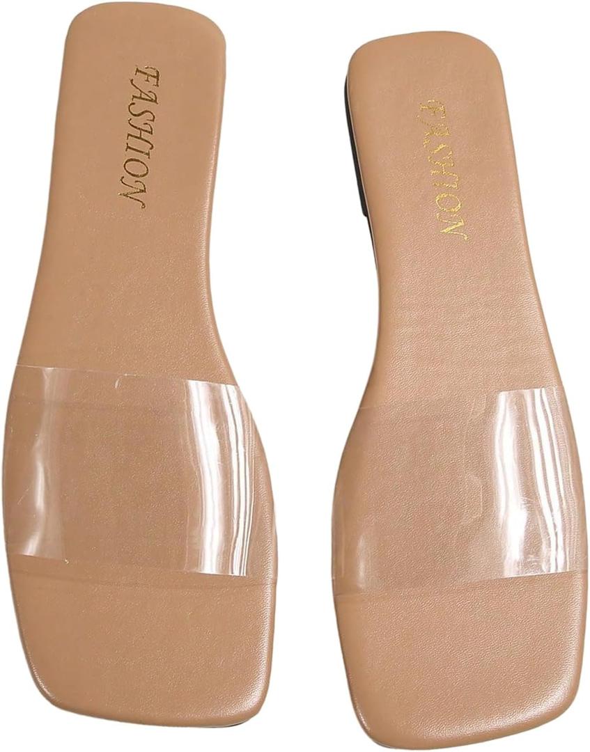 GORGLITTER Women's Clear Slides Sandals Summer Vacation Beach Square Toe Jelly Shoes Slip On Open Toe Flat Sandals,39