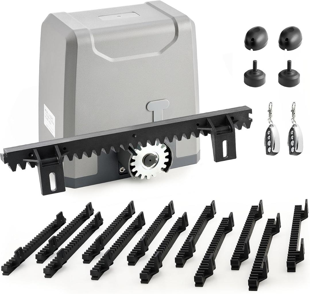 CO-Z 3300lb Rack Driven Sliding Gate Opener with Alarm System, 550W Automatic Gate Opener with Remote Controls, Electric Gate Motor for Gates up to 40ft, Complete Rack Gate Operator Kit for Driveways