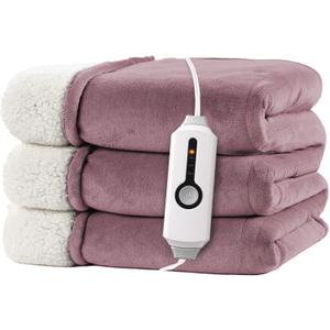 Electric Heated Blanket Twin Size 62"x84" - Dual-Sided with Microplush & Sherpa Fabric, 4 Heat Settings & 10 Hours Auto Off, Machine Washable - Berry