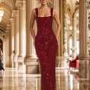 Womens Sparkly Sequin Prom Dress for Women 2026 Bachelorette & Birthday Party,Homecoming Dancing,Evening Cocktail (Red, M)