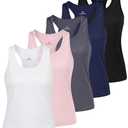 Real Essentials 5 Pack: Women's Dry Fit Crop Tank Tops Racerback Workout Athletic Gym Sleeveless Yoga Pilates Cropped- Set 3, M