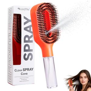 Hair Brush with Water Spray Mister - 2-in-1 Detangling Brush with Built-in Fine Mist, Portable Wet & Dry Styling Tool for Smooth, Frizz-Free Hair - Quick Refresh for Women & Girls On-The-Go(1 Orange)