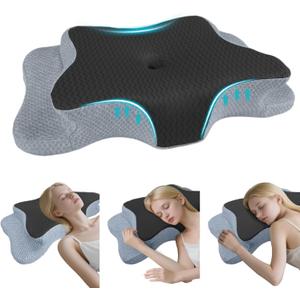 Cervical Pillow for Neck Pain Relief, Memory Foam Pillows, Ergonomic Contour Bed Pillow, Soft for Side Sleep Stomach Sleeping and Back Sleepers (Queen Size-24.8''Lx14.96''Wx5.78''H, Black&grey-stripe)
