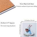 Ceramic Coasters Set of 4  Square Drink Coasters with Cork Backing, 3.9x3.9 Inches  Decorative Printed Designs for Home, Office, or Gift Use (Mama Rabbit)