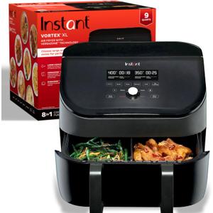Instant Pot VersaZone 9QT Air Fryer,8-in-1 Functions with EvenCrisp Technology, Crisps,Broils, Bakes,Roasts, Dehydrates,Reheats at Same or Different Temperature, from the Makers of Instant Pot, Black