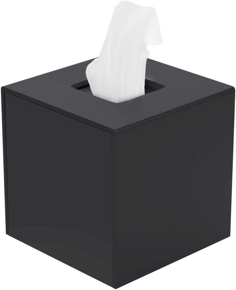FEMELI Tissue Box Cover,Square Acrylic Tissues Paper Holder for Bathroom Bedroom Office,Black (5.5*5.5*5.5inch(L*W*H))