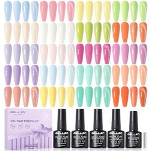 GELLEN Spring Gel Nail Polish Set 24pcs, 20 Colors Pastel Bright Gel Polish Kit with Base Coat, Glitter & Cat Eye Top Coat, Magnet, Nail Art DIY Home Salon