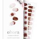 Ohora Semi Cured Gel Nail Strips (N Tiki Tortoise) - Works with Any Lamps, Salon-Quality, Long Lasting, Easy to Apply & Remove - Includes 2 Prep Pads, Nail File & Wooden Stick