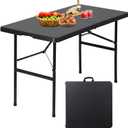 Folding Event Table, Heavy Duty Picnic Table Indoor Outdoor Camping, 4FT Portable w Handle Lock for Banquet, Black