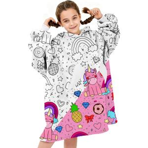 Wearable Blanket Hoodie for Kids, Coloring Teen Hoodie Blanket