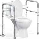 Toilet Safety Rails for Seniors, FSA HSA Eligible Adjustable Height & Width 350lb Toilet Handles for Elderly and Disabled, Foldable Toilet Safety Frame, Fit Any Toilet (Gray)