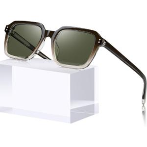 STGATN Retro Square Polarized Sunglasses for Men, UV400 Protection Sun Glasses, Trend Acetate Frame Shades (4. Two-tones Frame Green Lenses)