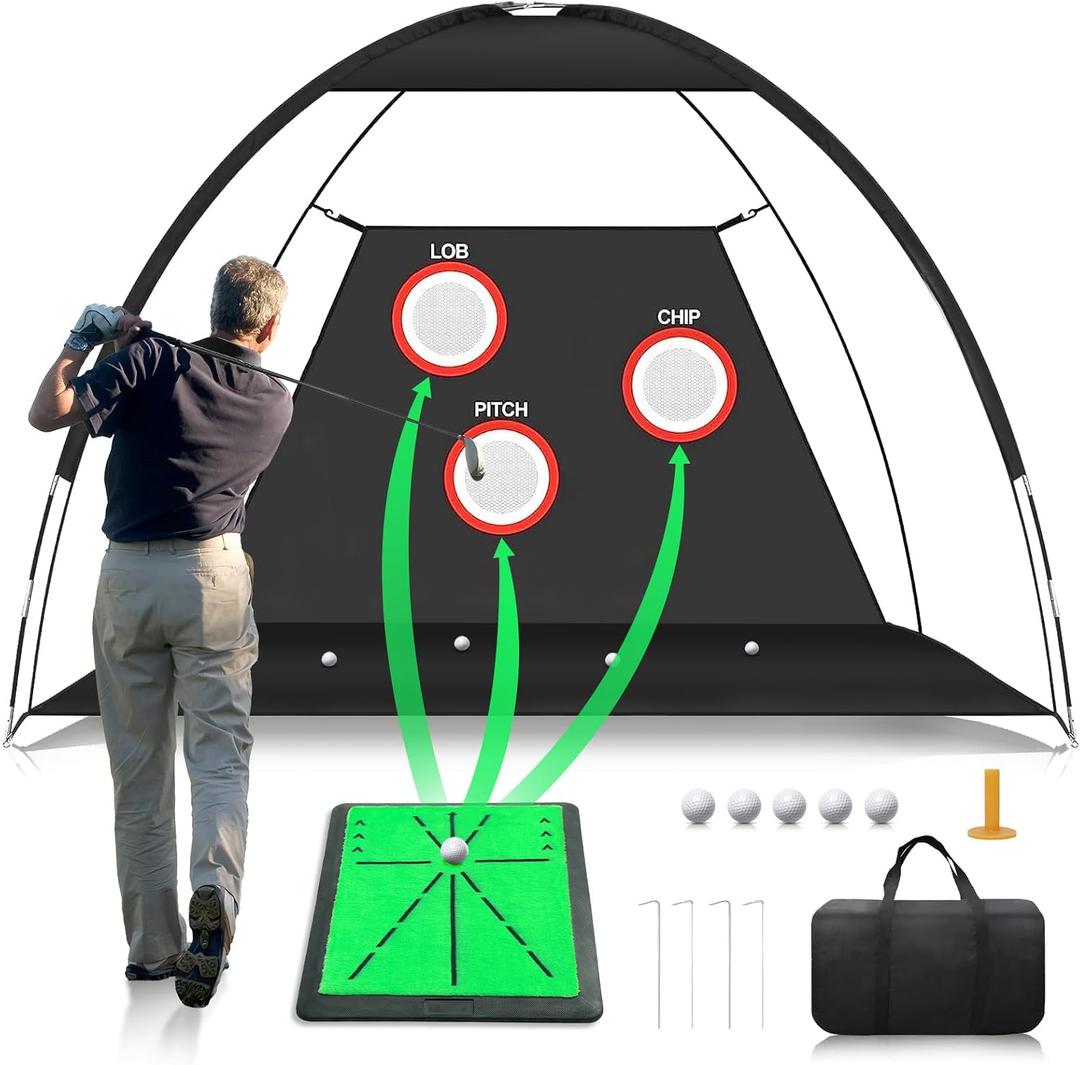 10x7 FT Golf Net Golf Practice Net with Hitting Mat Golf Hitting Net for Backyard Driving, Indoor/Outdoor Training Chipping Aid Nets with Targets