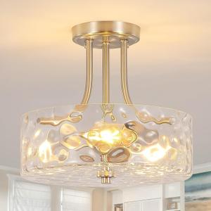 Brushed Nickel Semi Flush Mount Ceiling Light, 11.8" Foyer Lighting Fixtures, 3-Light Modern Glass Entryway Hallway Light Fixture for Dining Room Kitchen Bedroom Laundry Room