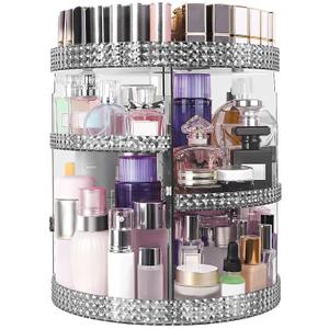 360 Degree Rotating Makeup Organizer, Extra Large Capacity Cosmetic Storage Unit, Removable DIY 7 Layers Skincare Organizer, Acrylic Beauty Perfume Organizer for Vanity Countertop (Gray) (XL)