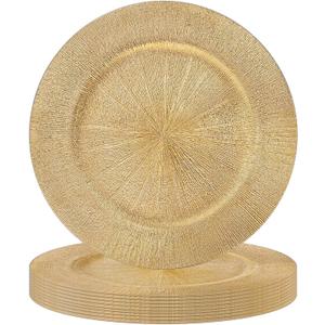 MAONAME Gold Charger Plates Set of 10, Round Table Chargers for Dinner Plates, Plastic Plate Chargers for Table Setting (Glitter Gold)