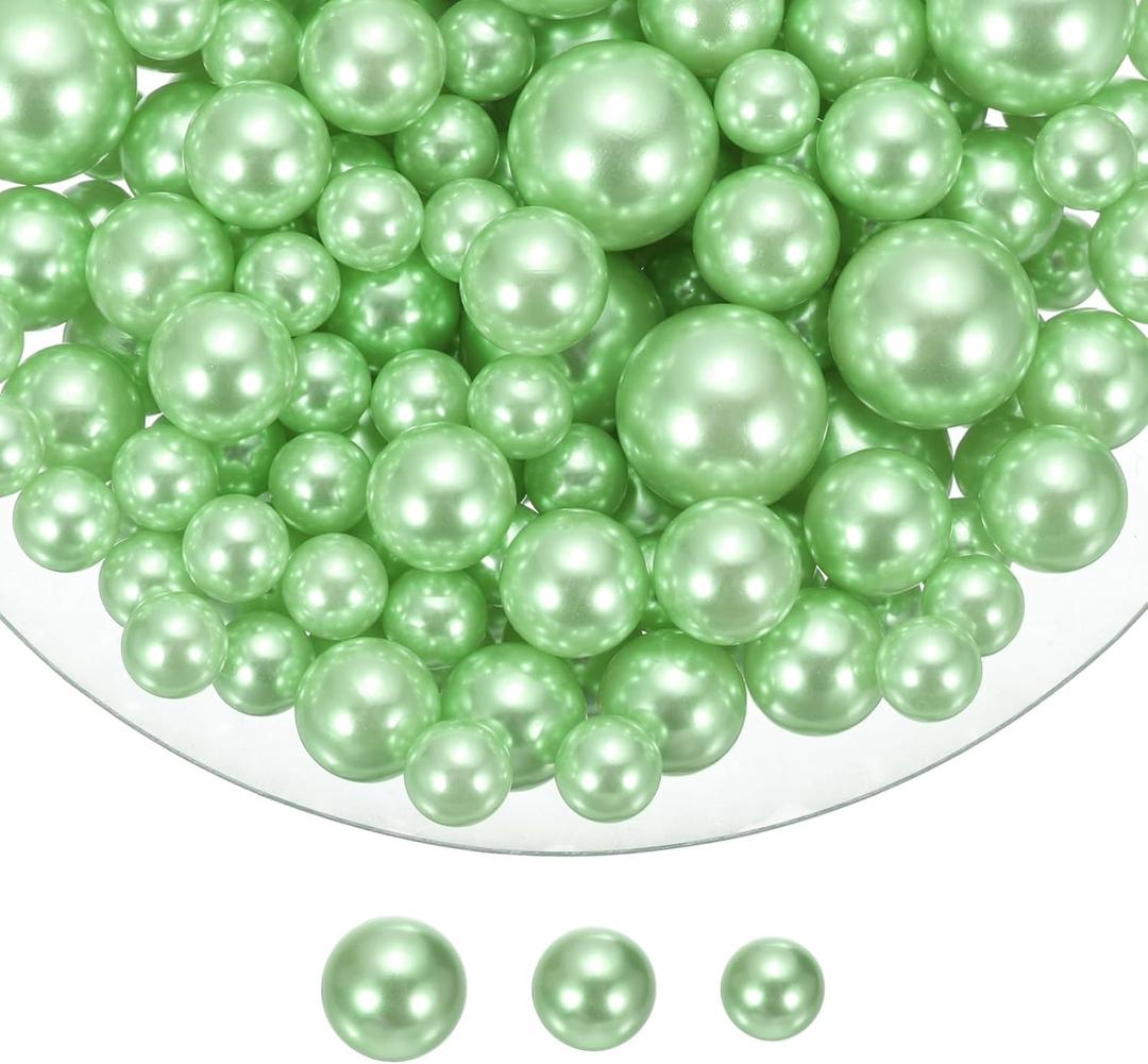 MECCANIXITY 200 Pcs Pearl Bead for Vase Filler, 20/14/10mm Faux Pearl Floating Beads Makeup NO Hole for Candles Centerpieces Table Scatter Wedding Home Decoration(Bright Green)