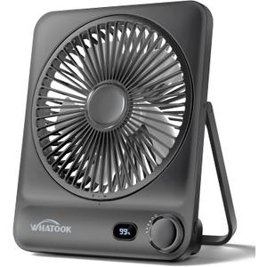 WHATOOK Large Travel Desk Fan: 10000mAh Battery 40 Hours Runtime Silent Rechargeable Fans, Quite Personal Portable Fan for Camping Bedroom Office Small Desktop fan (8.3 * 7.1inch Black)