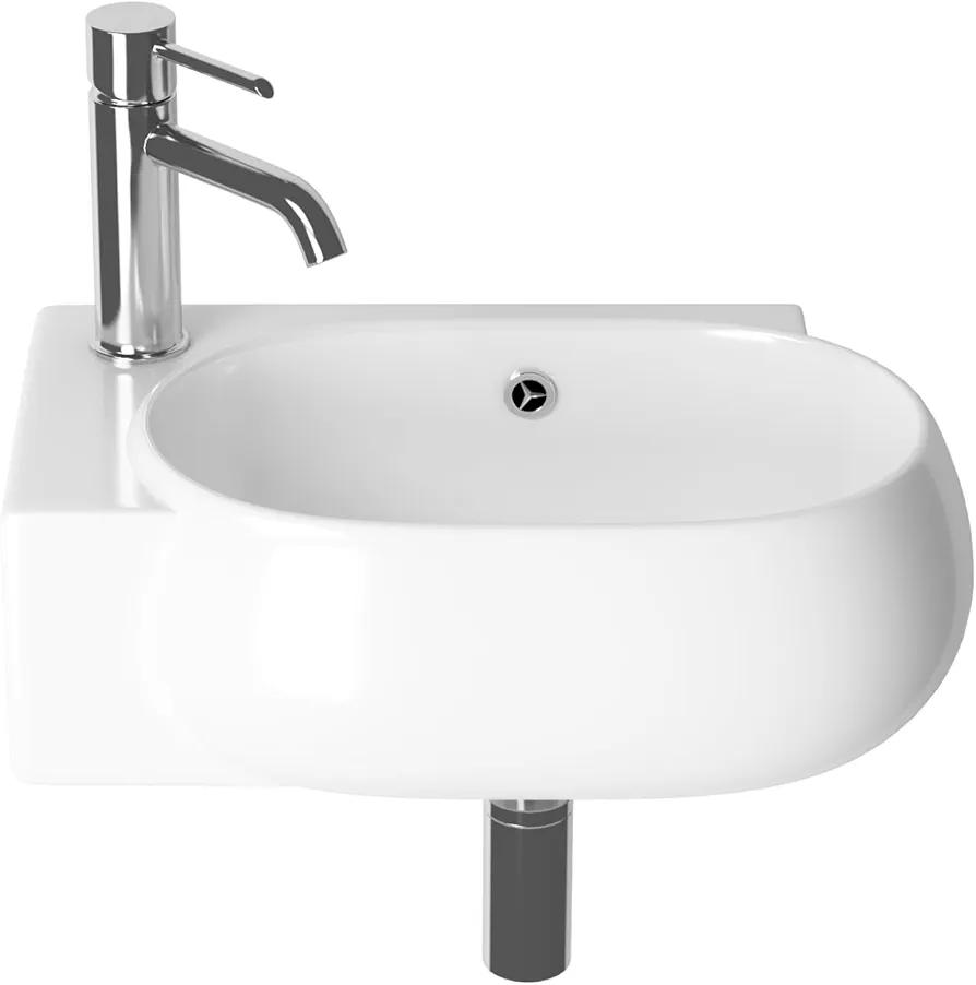 Wall Mount Bathroom Vessel Sink, 16.5’’ Floating Ceramic Basin for Small Bathroom with Faucet/Pop-up Darin/P-trap/Overflow, One-stop Shopping Modern Sink, Right Hand, White