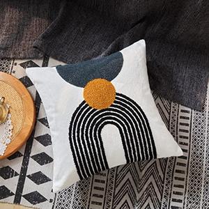 Smiling Onion Boho Stylish Accent Throw Pillow Covers 18x18 Tribe Modern Round Arched Geometric Decorative Abstract Pillowcase for Bed Couch Living Room,1 PC,Tan and Black