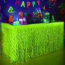 Mega-L Glow in The Dark Party Supplies, 2 Pack Neon Party Decorations Fluorescent Macaron Yellow Wavy Metallic Tinsel Foil Fringe Table Skirts, Perfect Table Decors for Glow Party, Birthday Decor