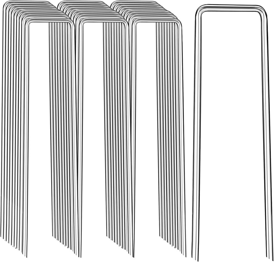 Landscape Staples 12 Inch, 200 Pack U-Shaped Galvanized Garden Stakes, 8 Gauge Heavy Duty Ground Stakes for Outdoor Decorations, Fixed Irigation Tubing, Fence,Weed Barrier Fabric
