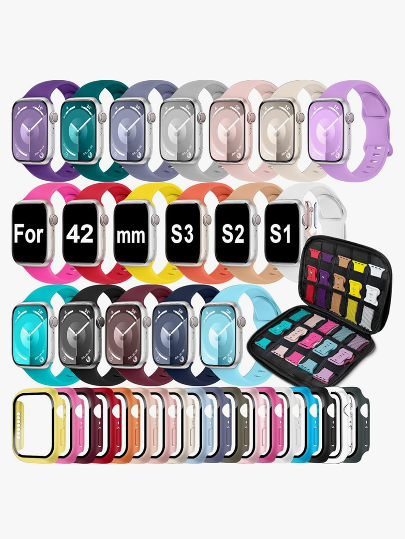 18 Pack Sport Band Compatible with Apple Watch Bands 40mm 41mm 42mm 44mm 45mm 46mm for Women Men,Silicone iWatch Bands with Screen Protector Case for iWatch 10 9 8 7 6 5 4 SE (Select the Right Size)