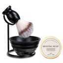 JEQUIL&CORENVEO Shaving Brush Set for Men, 4pcs Synthetic Shaving Brush with Shaving Soap, Stand and Shaving Bowl