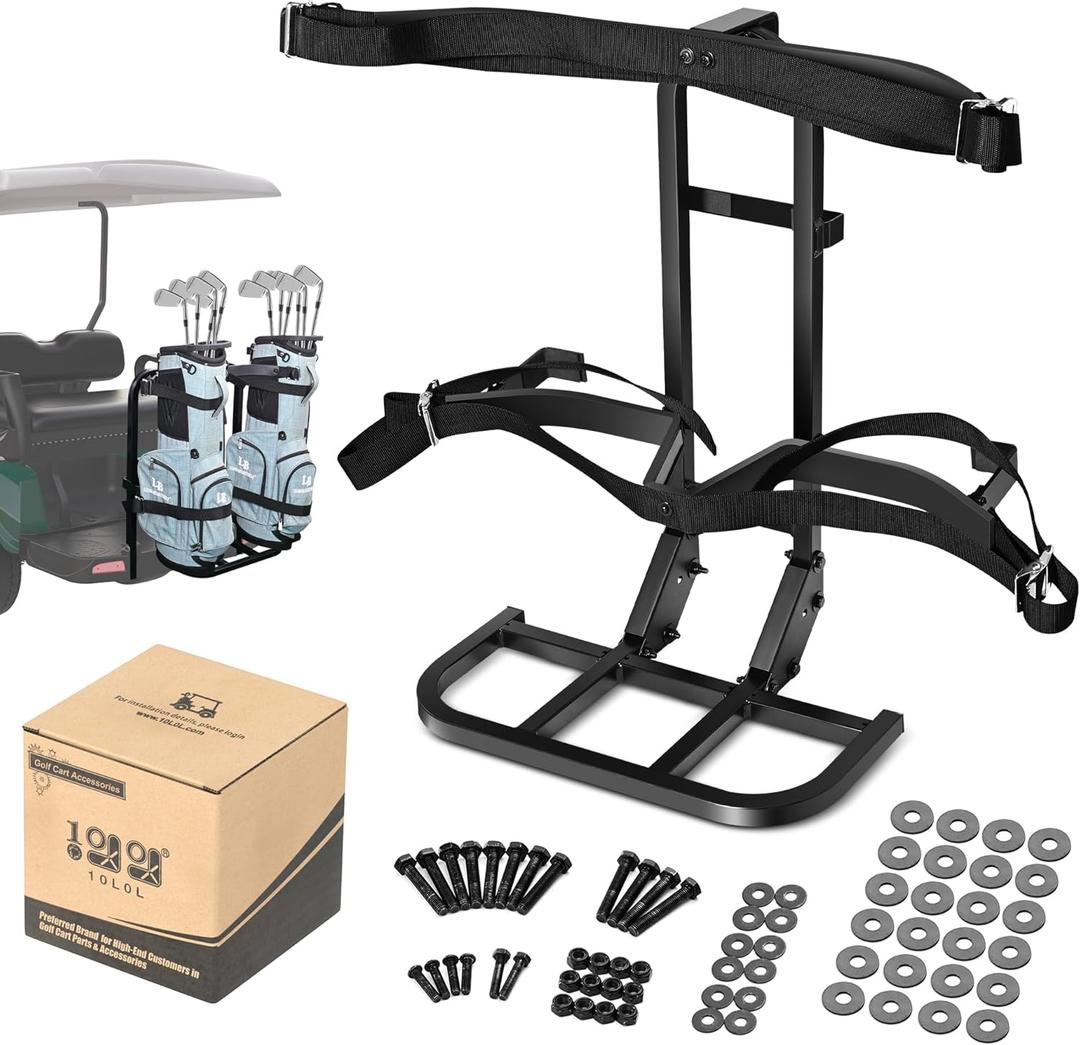 10L0L Universal Golf Cart Rear Seat Bag Holder Compatible with EZGO Club Car Yamaha, Fits Safety Grip Bar Maximum Wide 7in, No Drilling, Space Saving