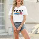 Racing Shirt Women Race Day Checkered Flag Printed Tshirt Car Race Team Lover Shirt Raceday Short Sleeve Tee Tops