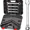 24-Piece Ratchet Wrenches Chrome Vanadium Steel Ratcheting Wrench Set with Metric and SAE 72-Tooth Box End and Open End Standard Wrench Set with Organizer Box