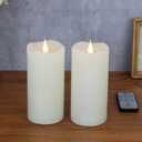 TECHLONG Flameless Candles with Remote Timer, 3D Moving Flickering Flame Battery Operated Candles Lasting 1000+ Hours, 6" x 3" Ivory Real Wax Electric LED Pillar Candles, Set of 2