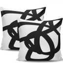 KELEMO Home Set of 2 Pillow Case Black White Abstract Art Modern Throw Pillow Covers Cushion Decorative Pillowcase Square 18 x 18 Inches