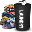 90L Large Laundry Basket, Collapsible Laundry Bag, Freestanding Tall Clothes Hamper, Foldable Washing Bin (Black)
