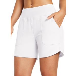 baleaf Women's 3"/5"/7"/9" High Waisted Swim Board Shorts Quick Dry Swimsuits Bottoms Trunks with Pockets (X-Large, White)