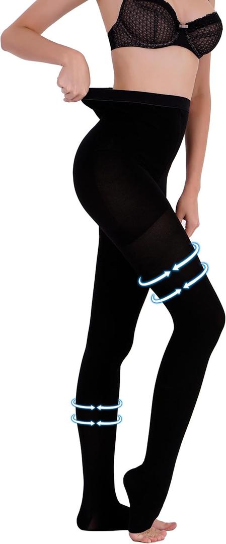 AMZAM Medical Compression Pantyhose for Women Men, 15-20 mmHg Graduated Compression Tights, Opaque Toeless Compression Stockings Waist High Support Tights for Edema, Varicose Veins, DVT,Black XXL