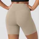 ODODOS Women's Crossover Yoga Shorts with Back Pocket, 6" Buttery Soft V High Waist Lounge Biker Shorts, Shaker Beige, Small