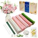YYUENGTAK 350 Pcs Pink Pipe Cleaners Flower kit with tutoria,Fluffy Yarn,Green Floral Wires,Gardening Tape,Stamen(2 Colors)Pipe Cleaners Craft,Chenille Stems for DIY Art Projects Creative Gift Decor