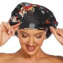 Womens Shower Cap for Long Hair Luxury Shower Cap For Dreadlocks, Braids, Curls, Locs, Curly Hair，Mother's Day Gift （Black）