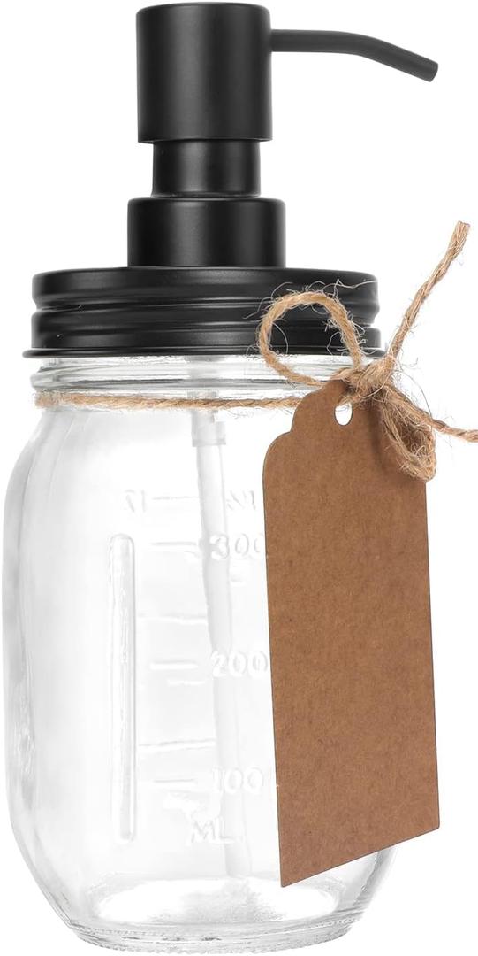 Premium Quality Mason Jar Soap Dispenser - Black 16 Ounce - Made from Rust Proof Stainless Steel  Dish and Hand Soap Dispenser  Ideal for Kitchen Dish Soap, Bathroom Soap